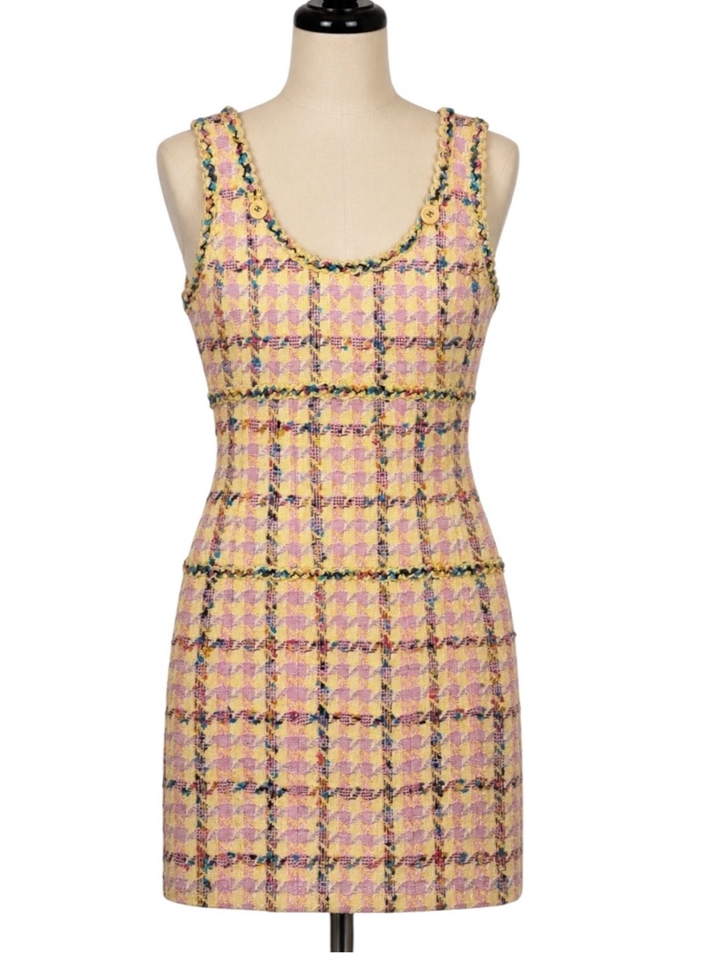 S/S 1994 Chanel Tweed Houndstooth Multicolor Dress